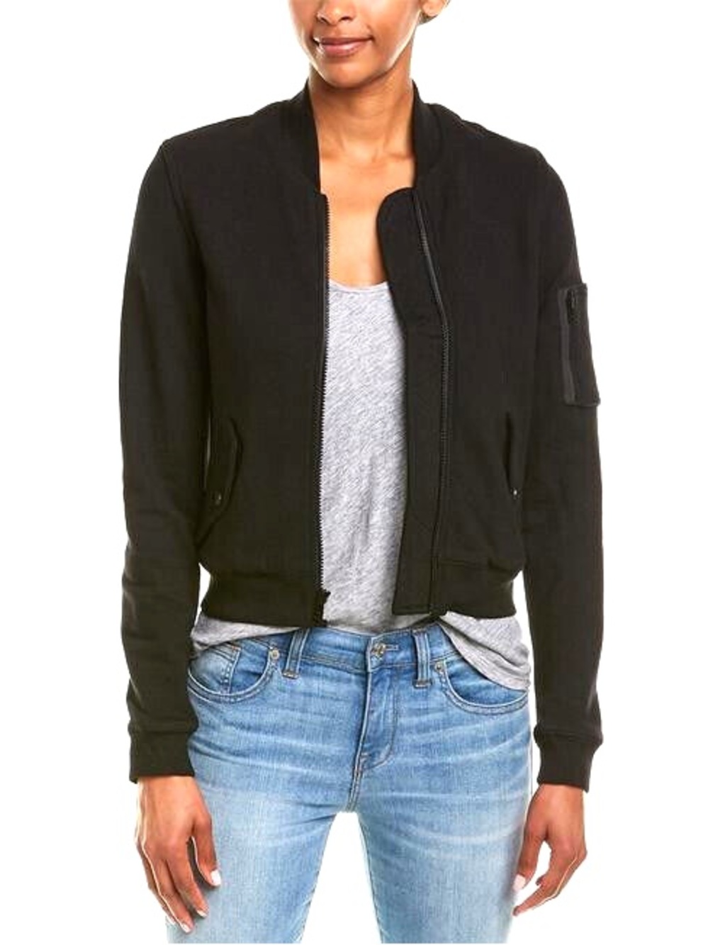 JAMES PERSE BRUSHED FLEECE BOMBER JACKET BLACK WOMENS 3 LARGE